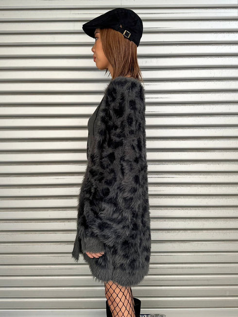 レオパード柄シャギーニットカーディガン